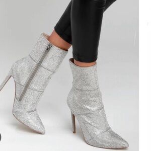 Steve Madden Winona Rhinestone Silver High Heel Ankle Boots
